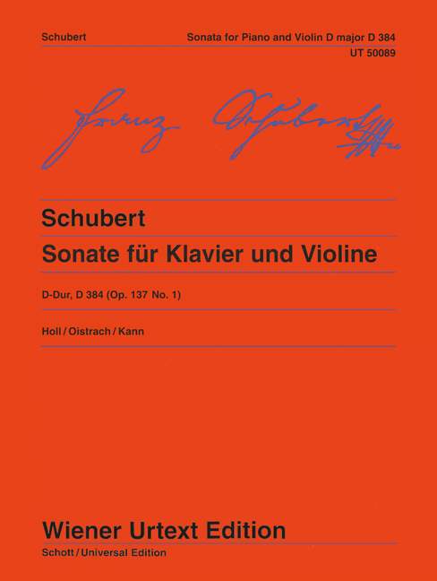 Schubert: Sonata (Sonatina) D Major for Violin Opus 137/1 D 384 published by Wiener Urtext